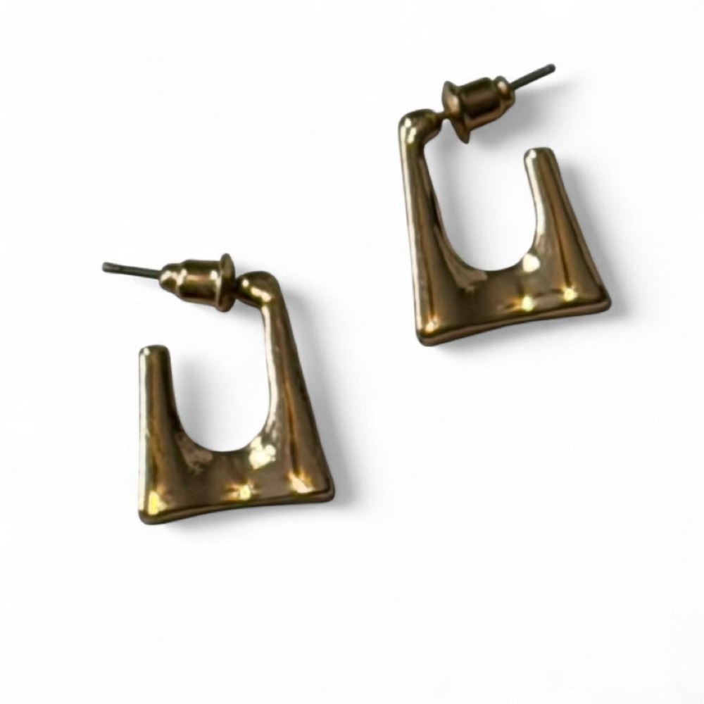 Gold Tone Modern Square Hoop Earrings‎